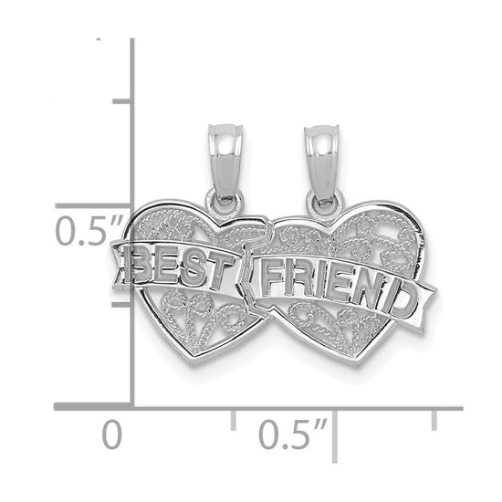 14K White Gold BEST FRIEND 2-Piece Break-apart Double Hearts Pendant