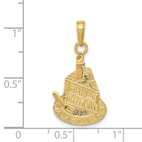 Gold Slice of Cake with Candle HAPPY BIRTHDAY Pendant