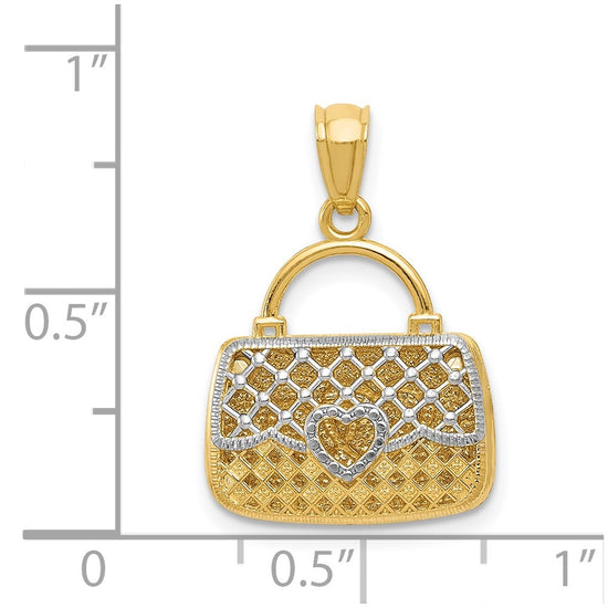 14K and White Rhodium 3-D Reversible Heart Handbag Pendant