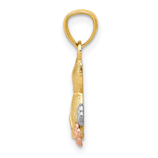 14k Two-tone with White Rhodium Two Cats Pendant
