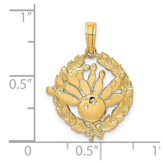 14K Bowling Story in Leaf Circle Charm