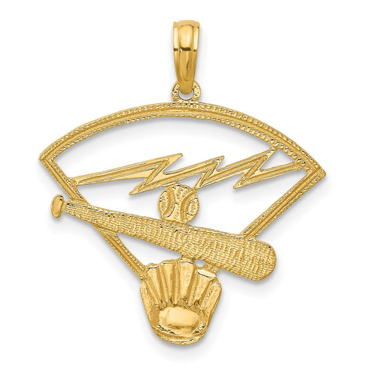 14K Baseball Diamond with Glove/Bat/Ball Pendant