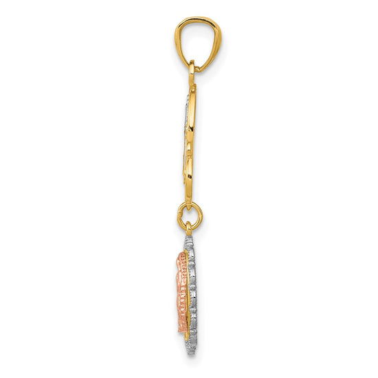 14K Two-Tone with White Rhodium Our Lady of Guadalupe and Cross Pendant