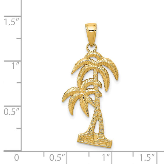 14K Polished and Textured Palm Trees Pendant