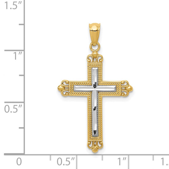 Gold Two-tone Fleur de lis Cross Pendant