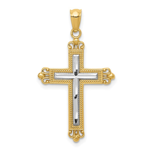 Gold Two-tone Fleur de lis Cross Pendant