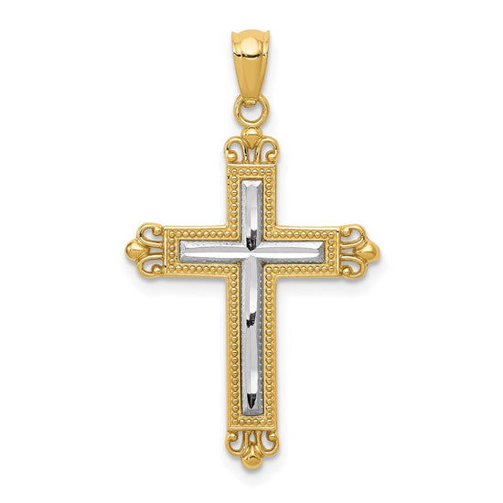 Gold Two-tone Fleur de lis Cross Pendant