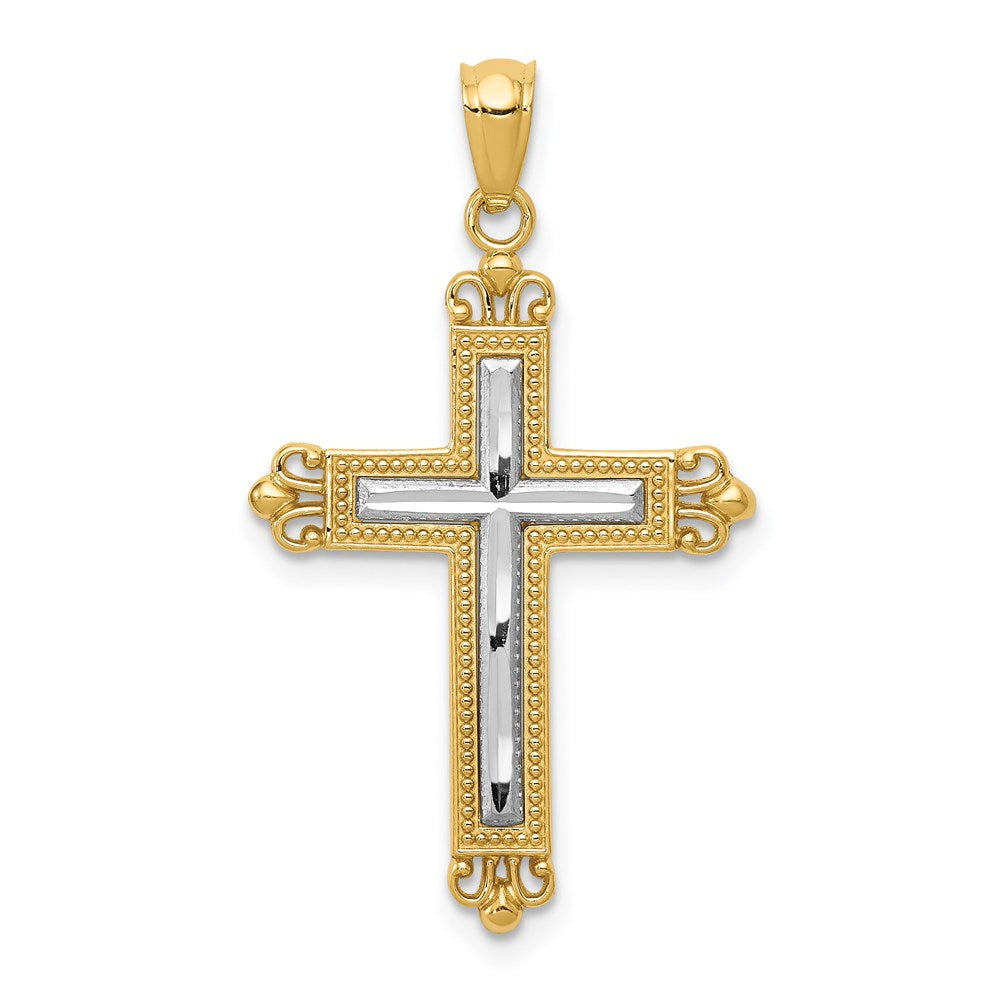 Gold Two-tone Fleur de lis Cross Pendant