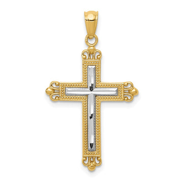 Gold Two-tone Fleur de lis Cross Pendant