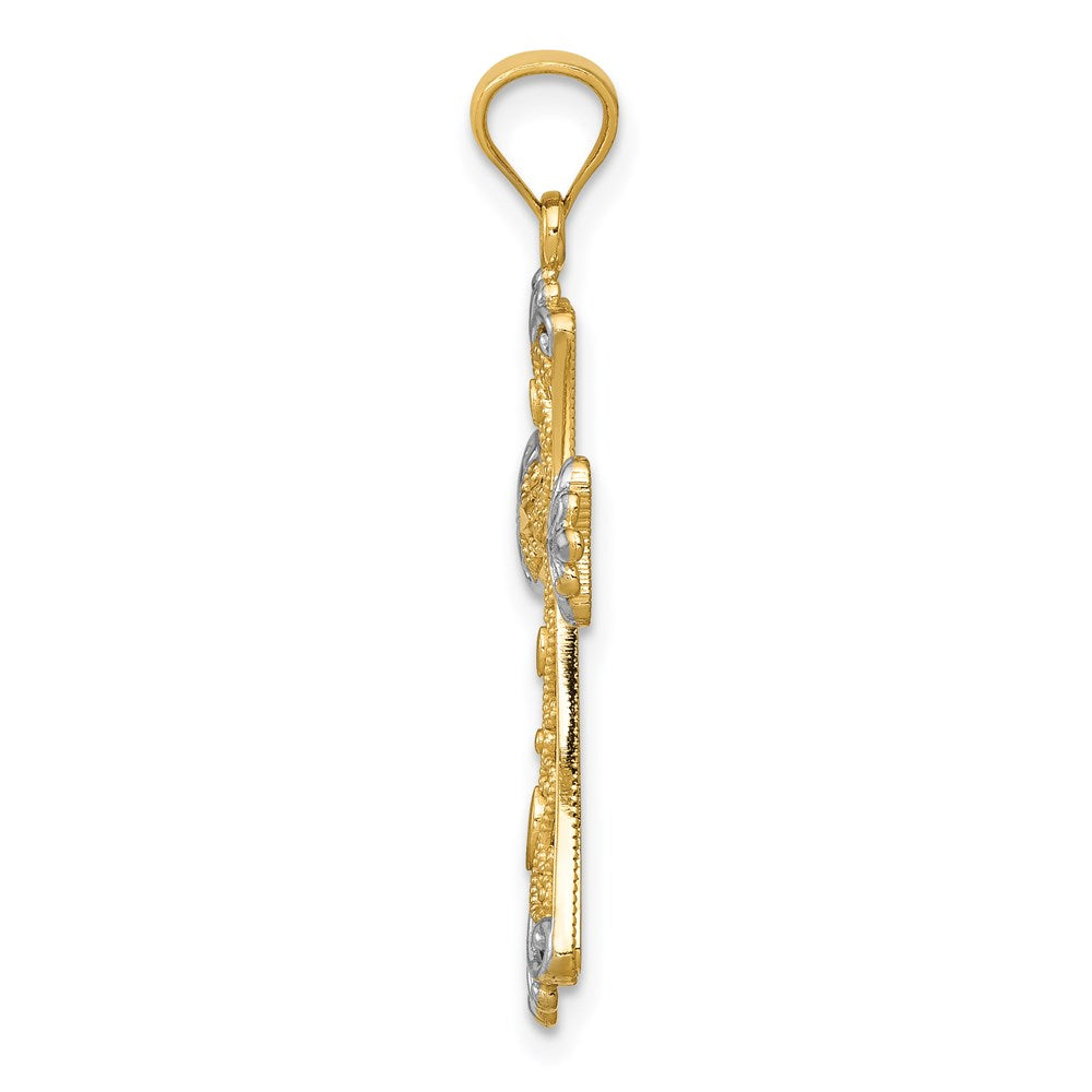 14K with White Rhodium Reversible with GOD LOVE Cross Pendant