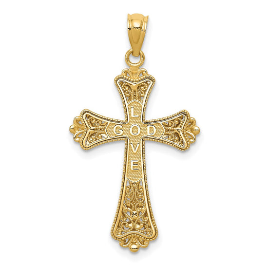 14K with White Rhodium Reversible with GOD LOVE Cross Pendant