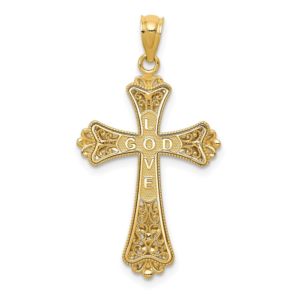 14K with White Rhodium Reversible with GOD LOVE Cross Pendant