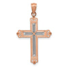 14K Rose Gold and White Rhodium Diamond-Cut Fleur de Lis Cross Pendant