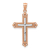 14K Rose Gold and White Rhodium Diamond-Cut Fleur de Lis Cross Pendant