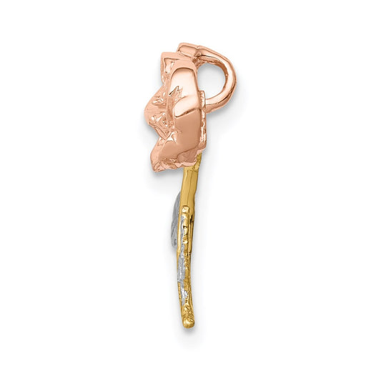 14K Two-tone with White Rhodium Polished Rose Chain Slide