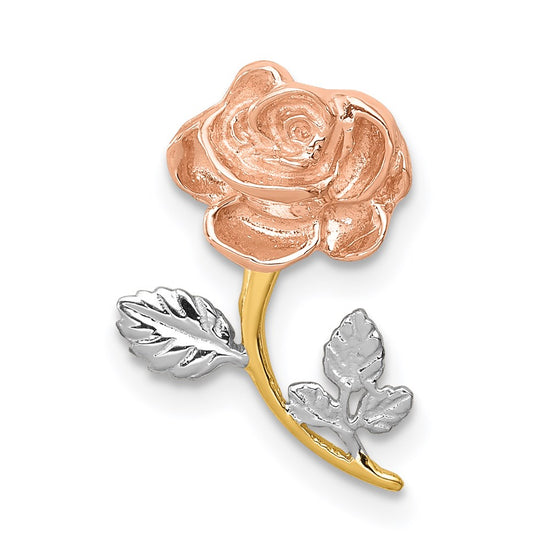 14K Two-tone with White Rhodium Polished Rose Chain Slide
