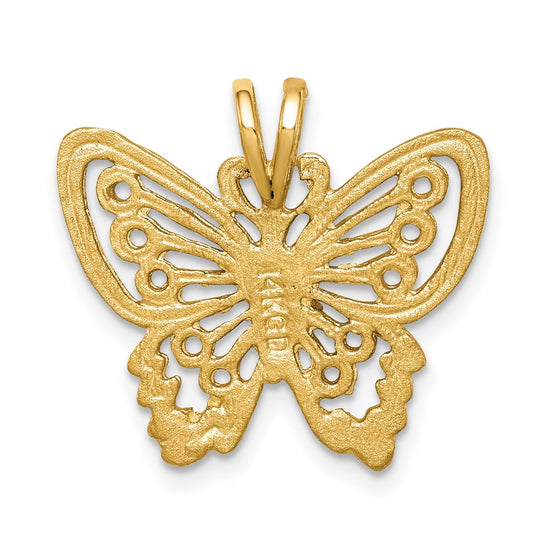 14K Brushed and Diamond-cut Butterfly Pendant
