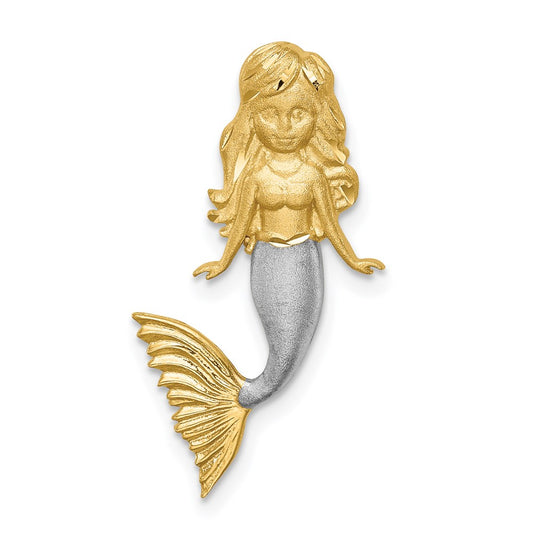 14K and White Rhodium Brushed Diamond-Cut Mermaid Chain Slide