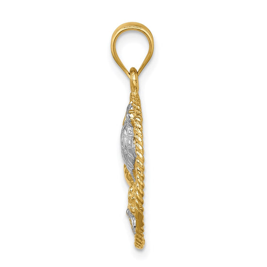 14K and White Rhodium Polished Sealife Pendant