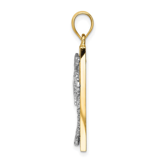 14K Two-tone Palm Tree in Frame Pendant