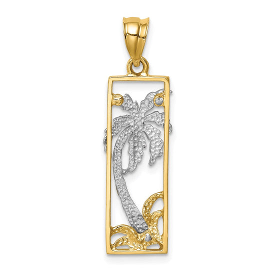 14K Two-tone Palm Tree in Frame Pendant