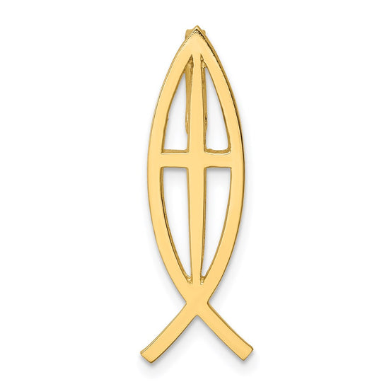 14K Polished Ichthus Cross Fish Chain Slide