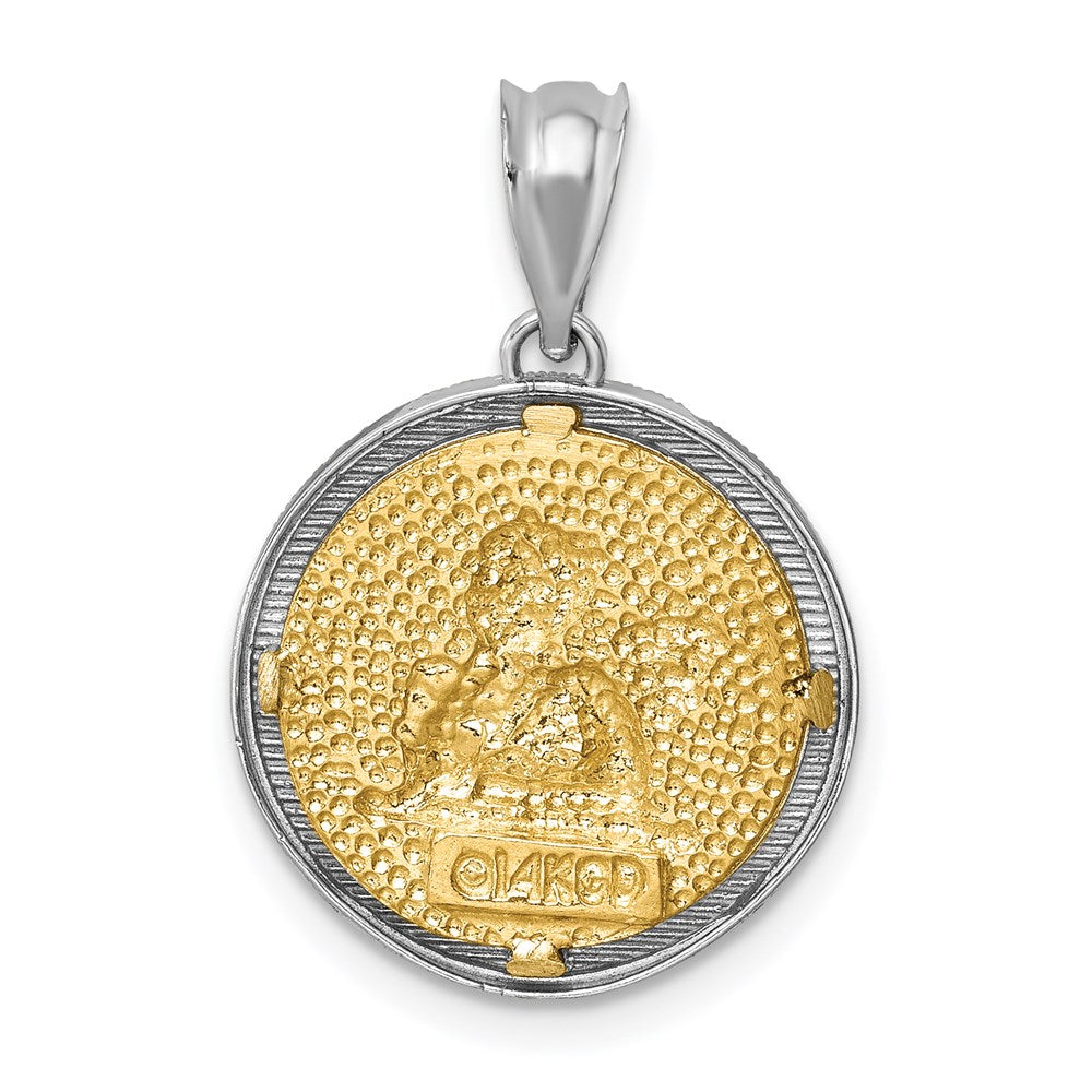 14K Two-tone Polished and Diamond-cut Bezel Angel Round Pendant