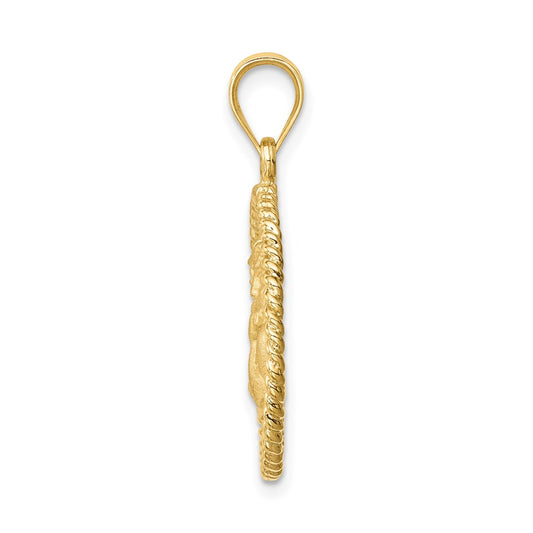 14K Brushed Angel Round Pendant