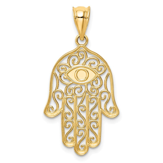 14K Polished and Enameled Hamsa and Evil Eye Pendant