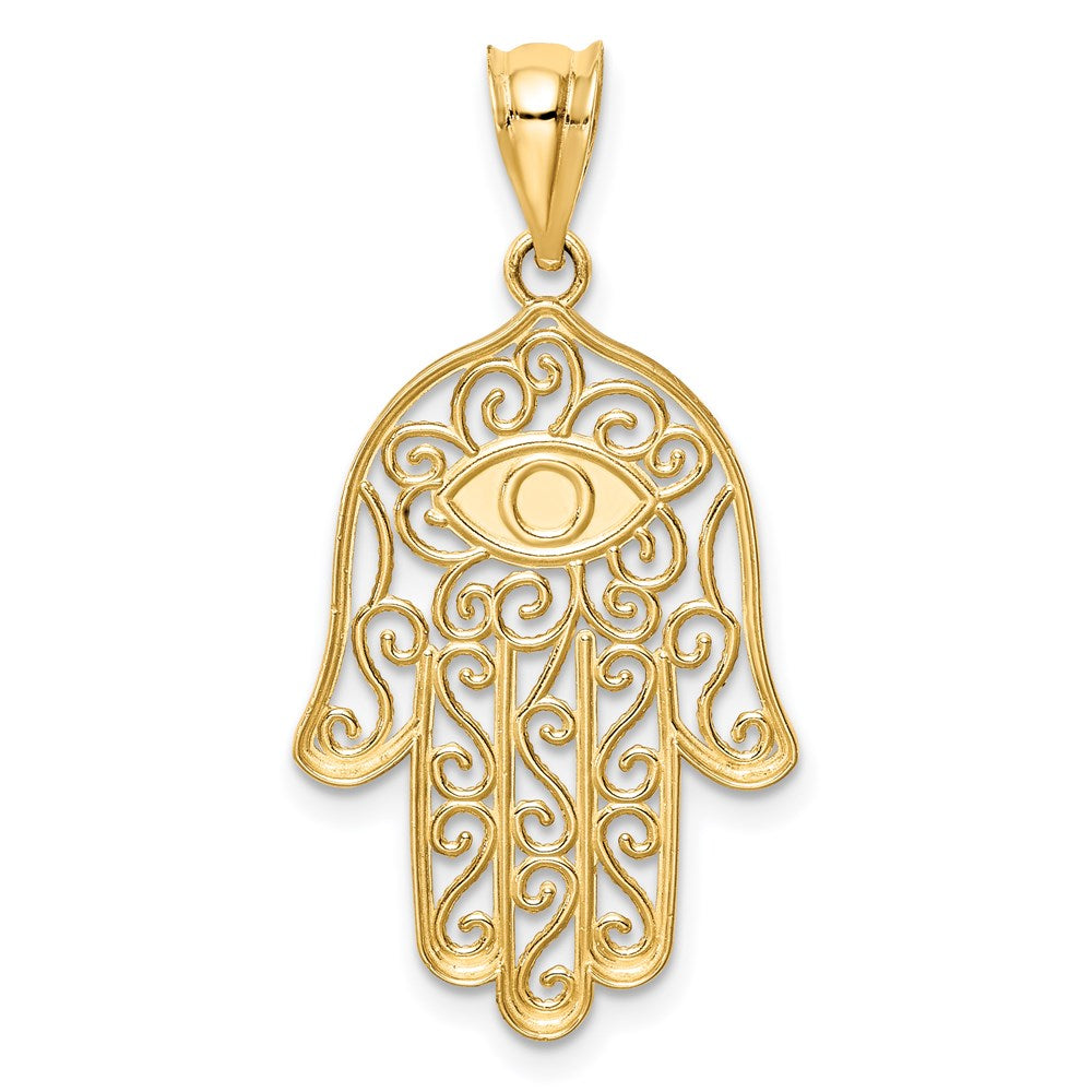 14K Polished and Enameled Hamsa and Evil Eye Pendant