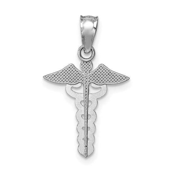 14K White Polished Caduceus Medical Symbol Pendant