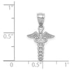 14K White Polished Caduceus Medical Symbol Pendant