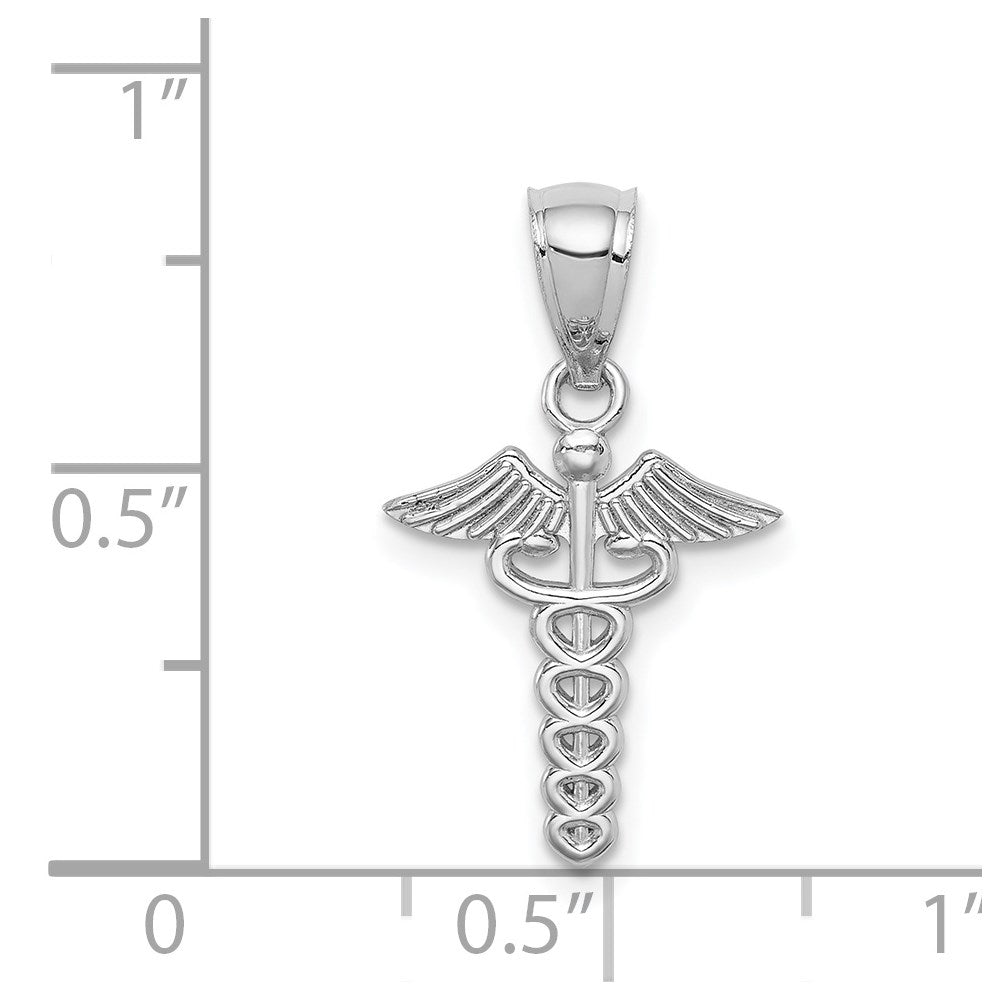 14K White Polished Caduceus Medical Symbol Pendant