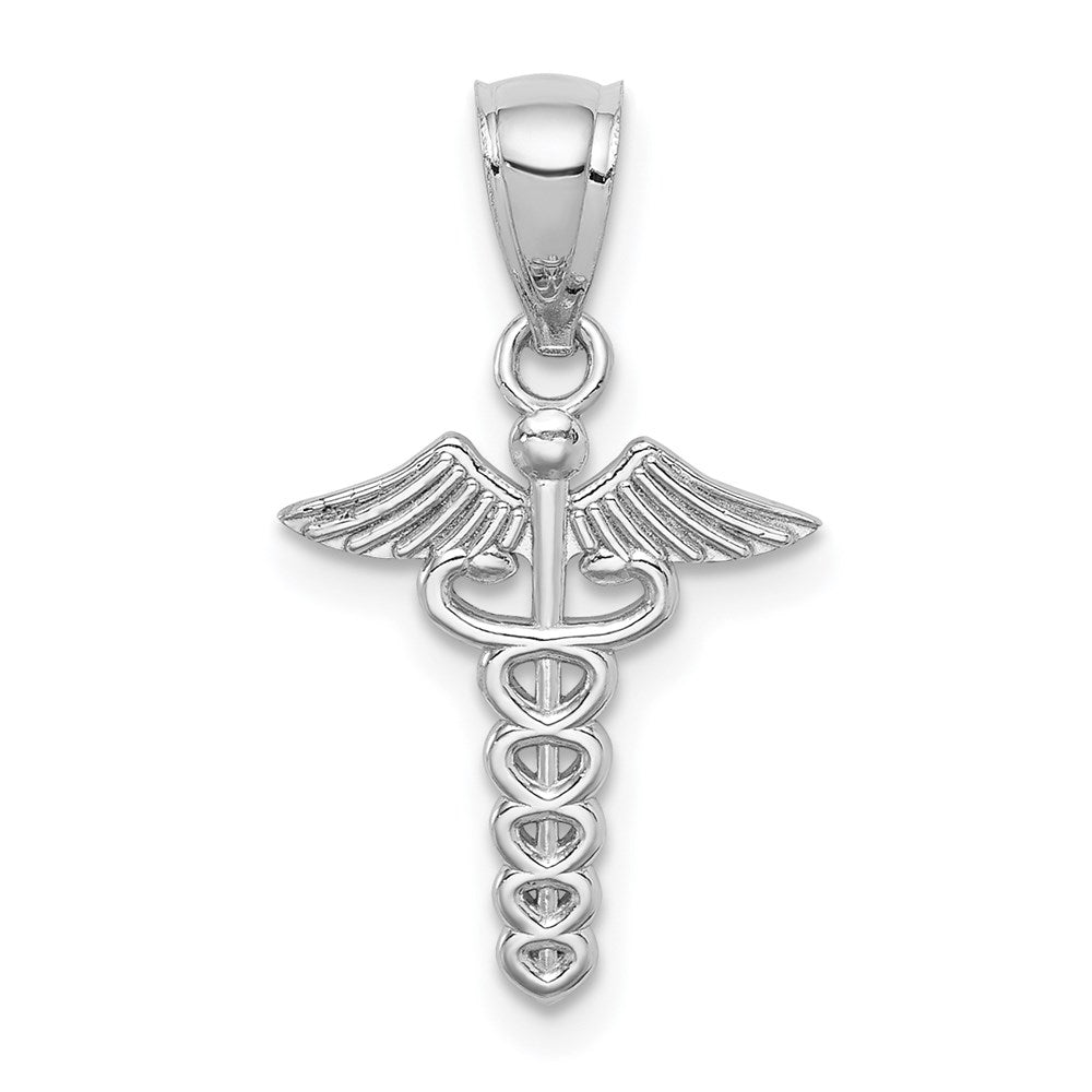 14K White Polished Caduceus Medical Symbol Pendant