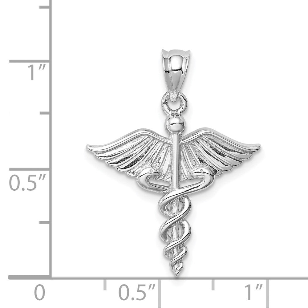 14K White Polished 3-D Caduceus Medical Pendant