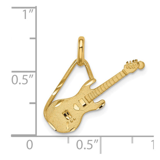 14K Brushed and Diamond-cut Electric Guitar Pendant