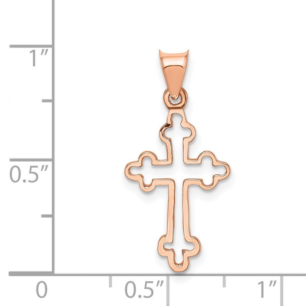 14K Rose Gold Polished Budded Cross Pendant