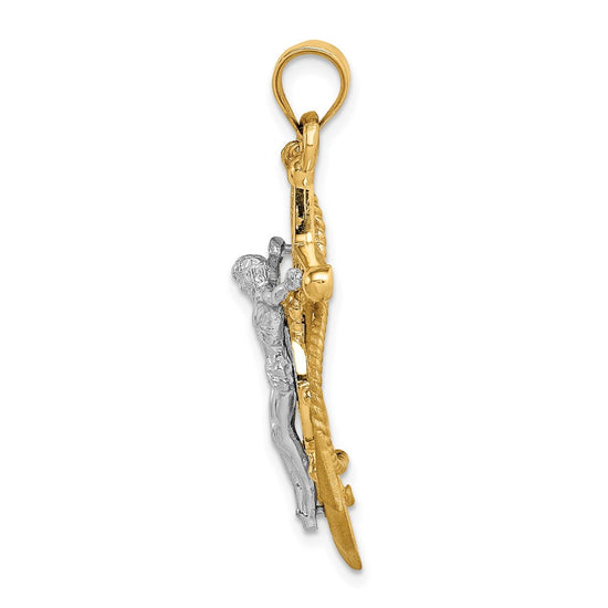 14K Two-tone Polished and Satin Diamond-cut Mariner Crucifix Pendant