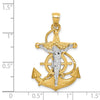 14K Two-tone Polished and Satin Diamond-cut Mariner Crucifix Pendant