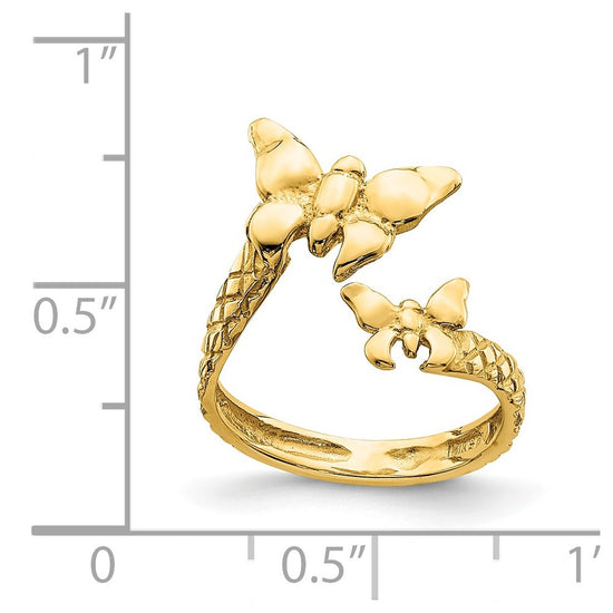 14K Polished and Textured 2 Butterflies Toe Ring