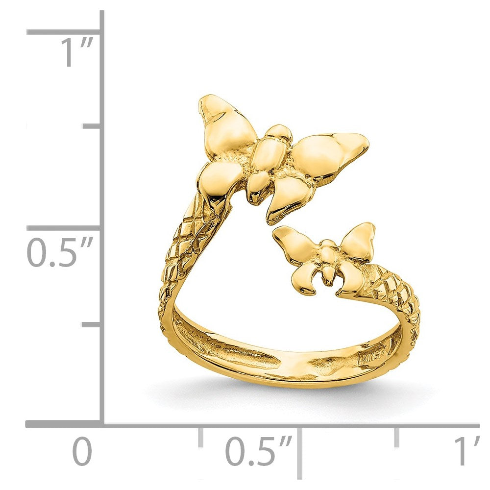 14K Polished and Textured 2 Butterflies Toe Ring