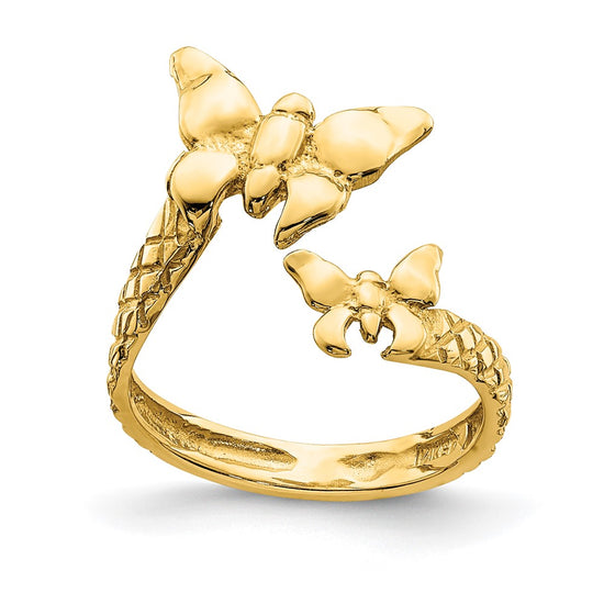 14K Polished and Textured 2 Butterflies Toe Ring