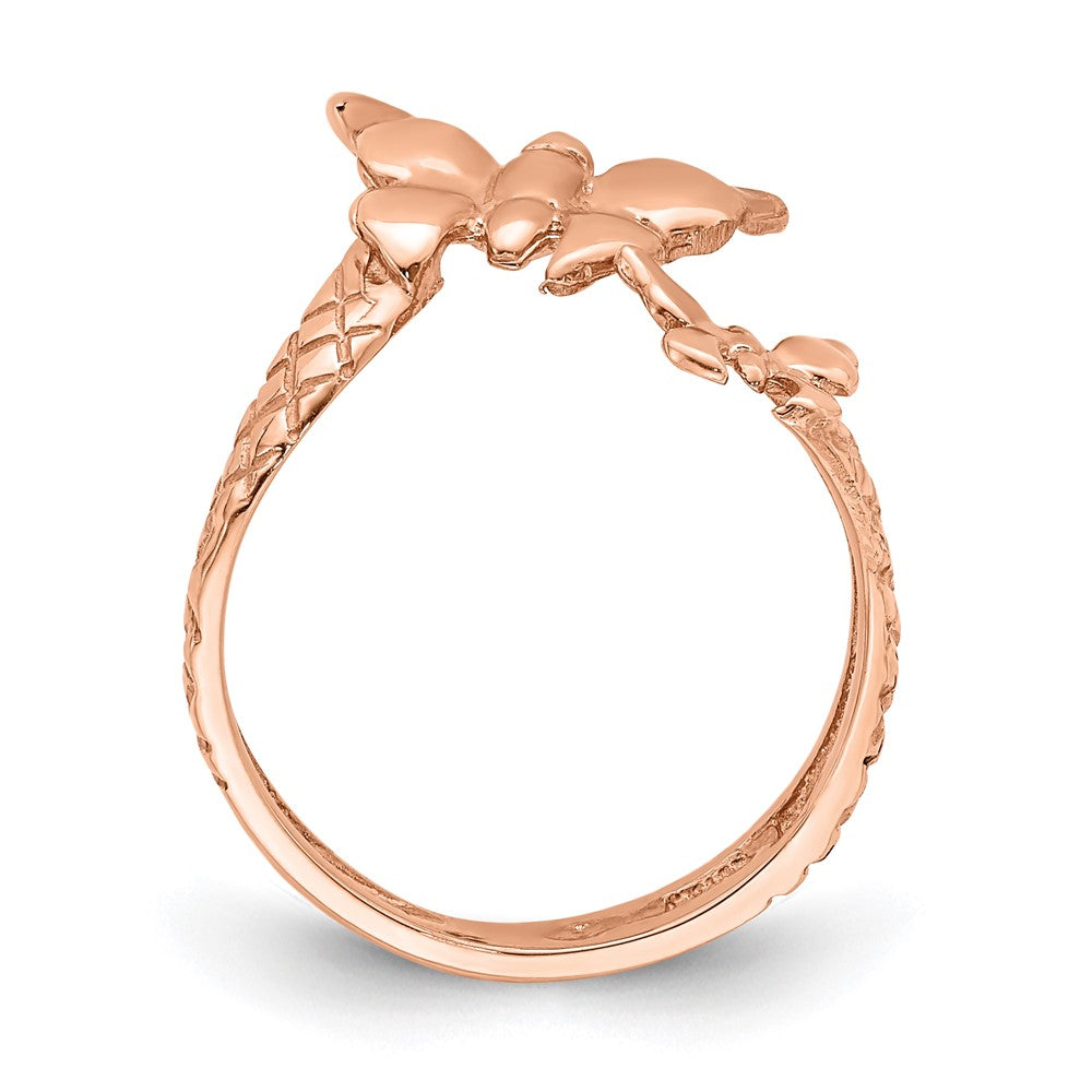 14K Rose Gold Polished and Textured 2 Butterflies Toe Ring