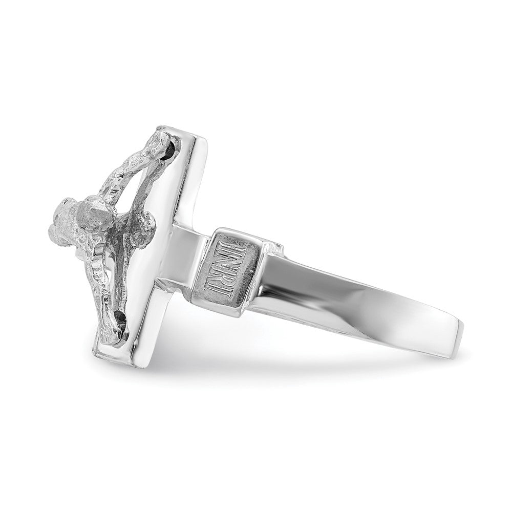 14K White Gold Polished INRI Crucifix Ring