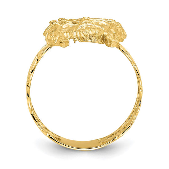 14K Brushed and Polished Diamond-cut Jesus Face Ring