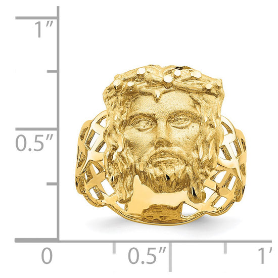 14K Brushed and Polished Diamond-cut Jesus Face Ring