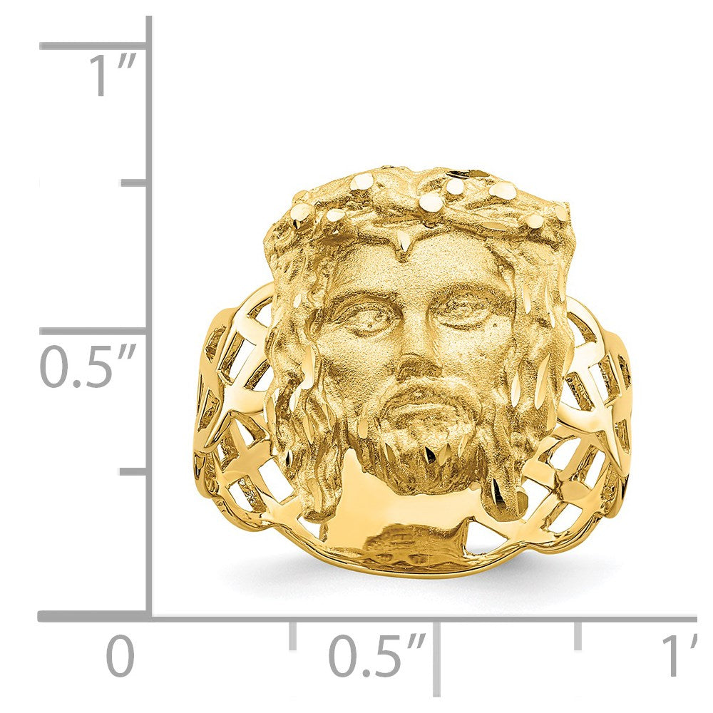 14K Brushed and Polished Diamond-cut Jesus Face Ring