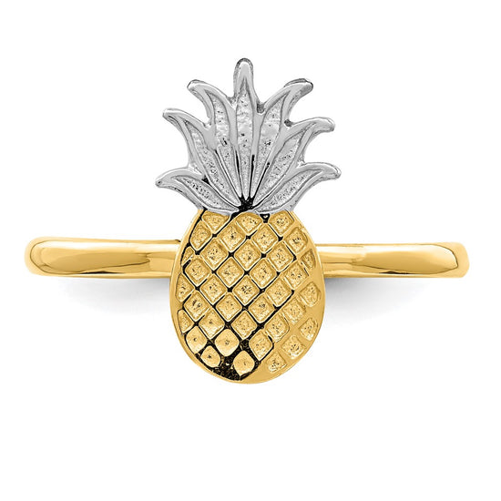 14K and White Rhodium Polished Pineapple Ring