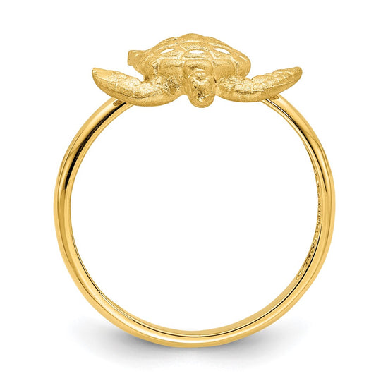 14K Brushed and Polished Diamond-cut Turtle Ring