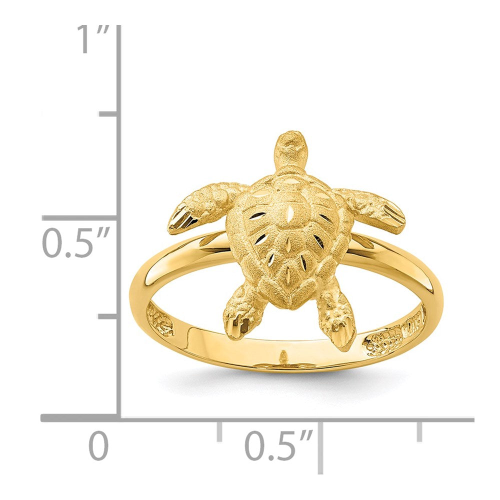 14K Brushed and Polished Diamond-cut Turtle Ring